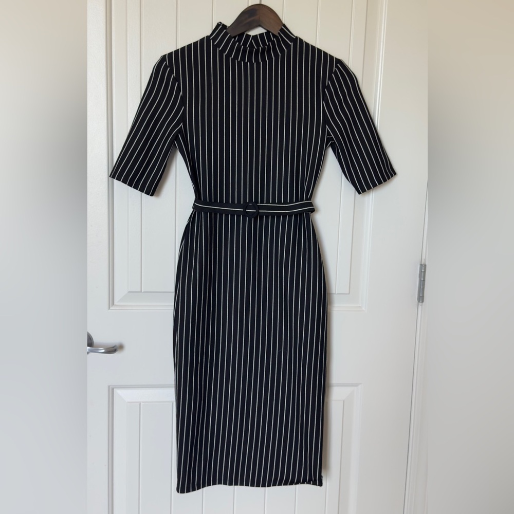 Zara Black and White Striped Midi Dress